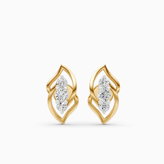 Twisted Leaf Three-Stone Diamond Stud Earrings