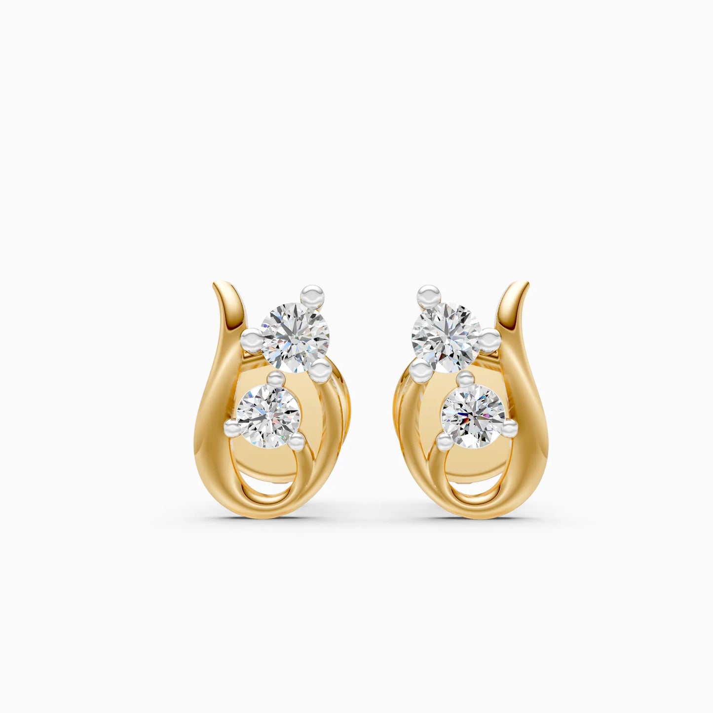 Two Diamond Stud Earrings with Swirl Gold Frame