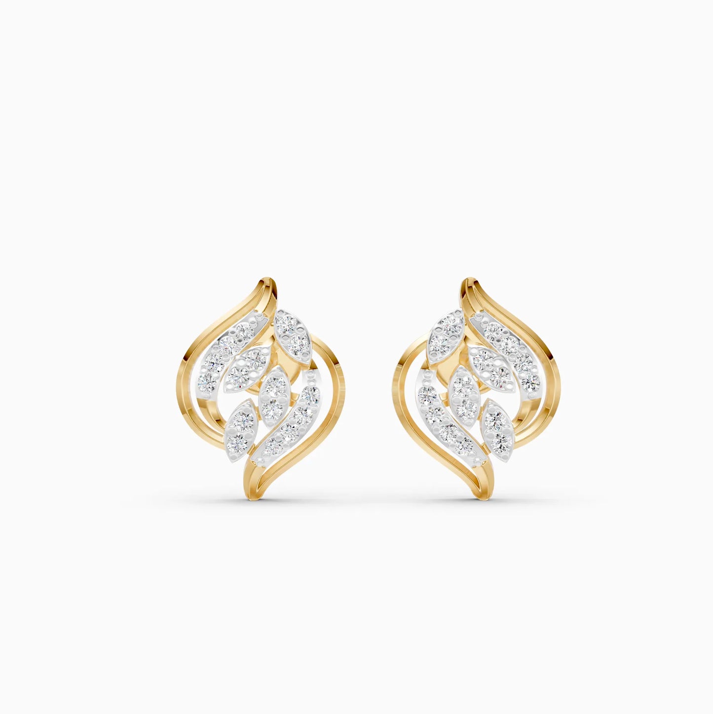 Cascading Leaf Diamond Stud Earrings