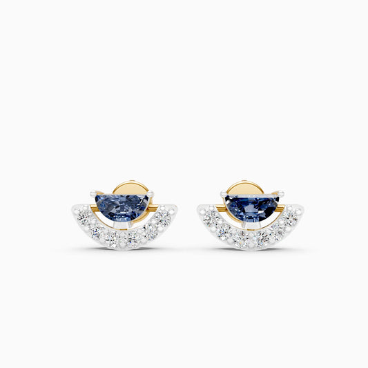 Half-Moon Blue Stone and Diamond Pavé Fan Stud Earrings