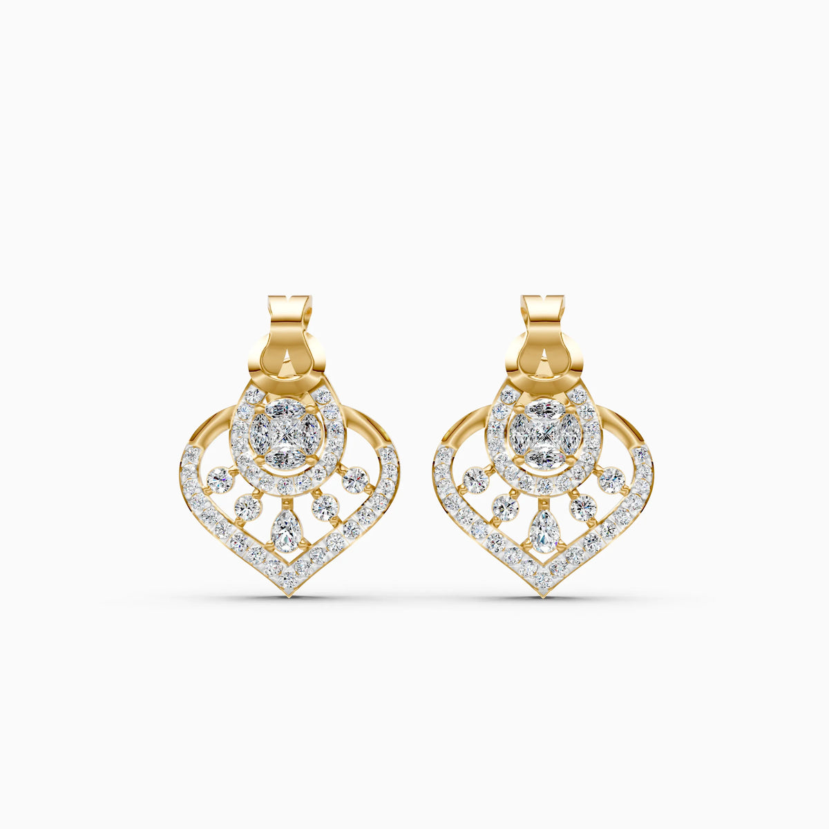 Heart-Shaped Illusion Cluster Diamond Earrings