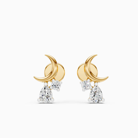 Crescent Moon Earrings with Pear and Round Drop Cluster