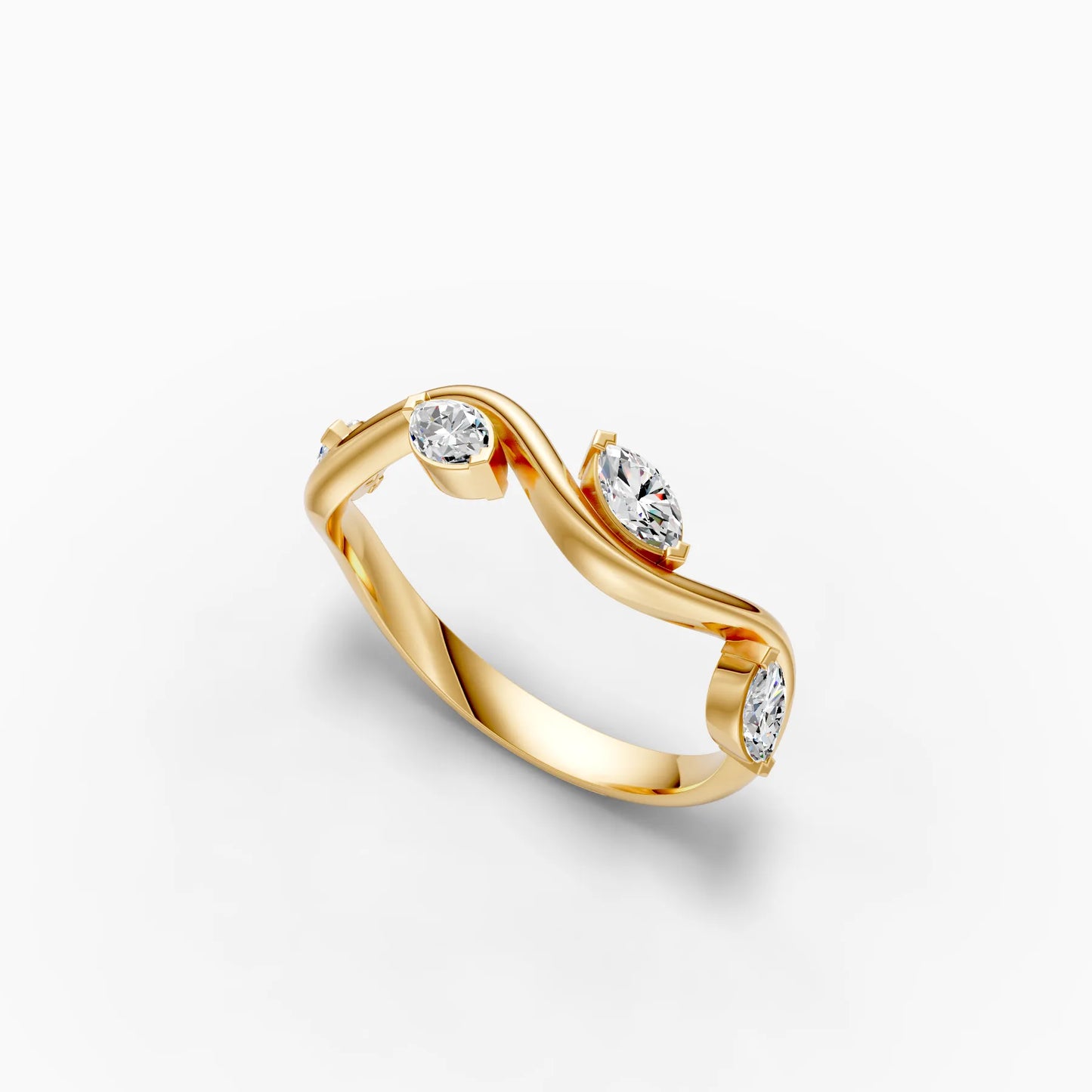 Twisted Wave Multi-Diamonds Band Ring