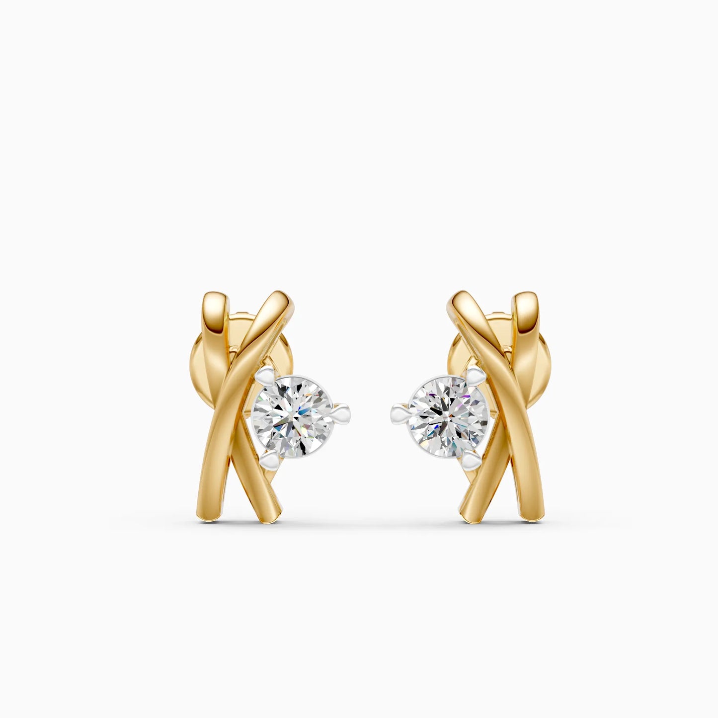 Crossover X-Frame Solitaire Diamond Stud Earrings