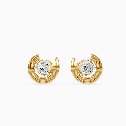 Ribbed Spiral Solitaire Diamond Stud Earrings