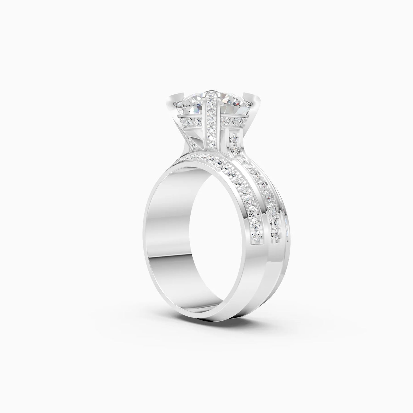 Round Solitaire Double Row Ring