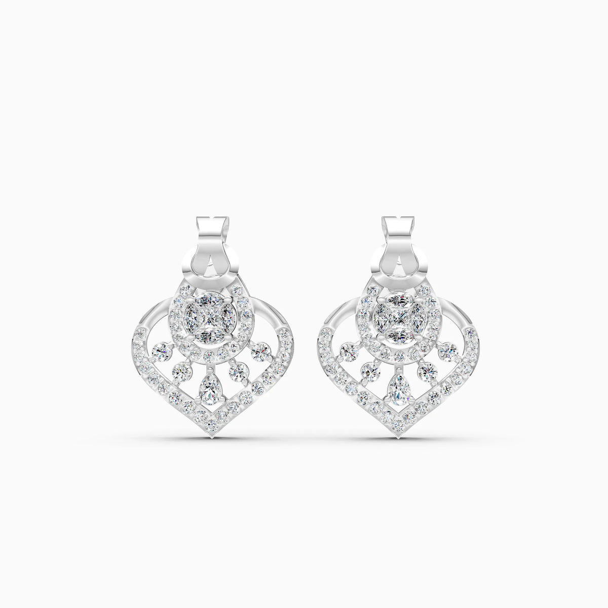 Heart-Shaped Illusion Cluster Diamond Earrings
