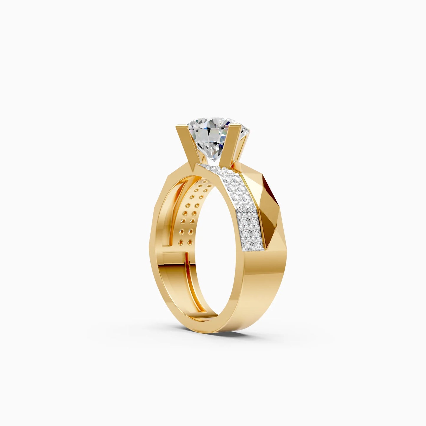 Round Faceted Solitaire Ring