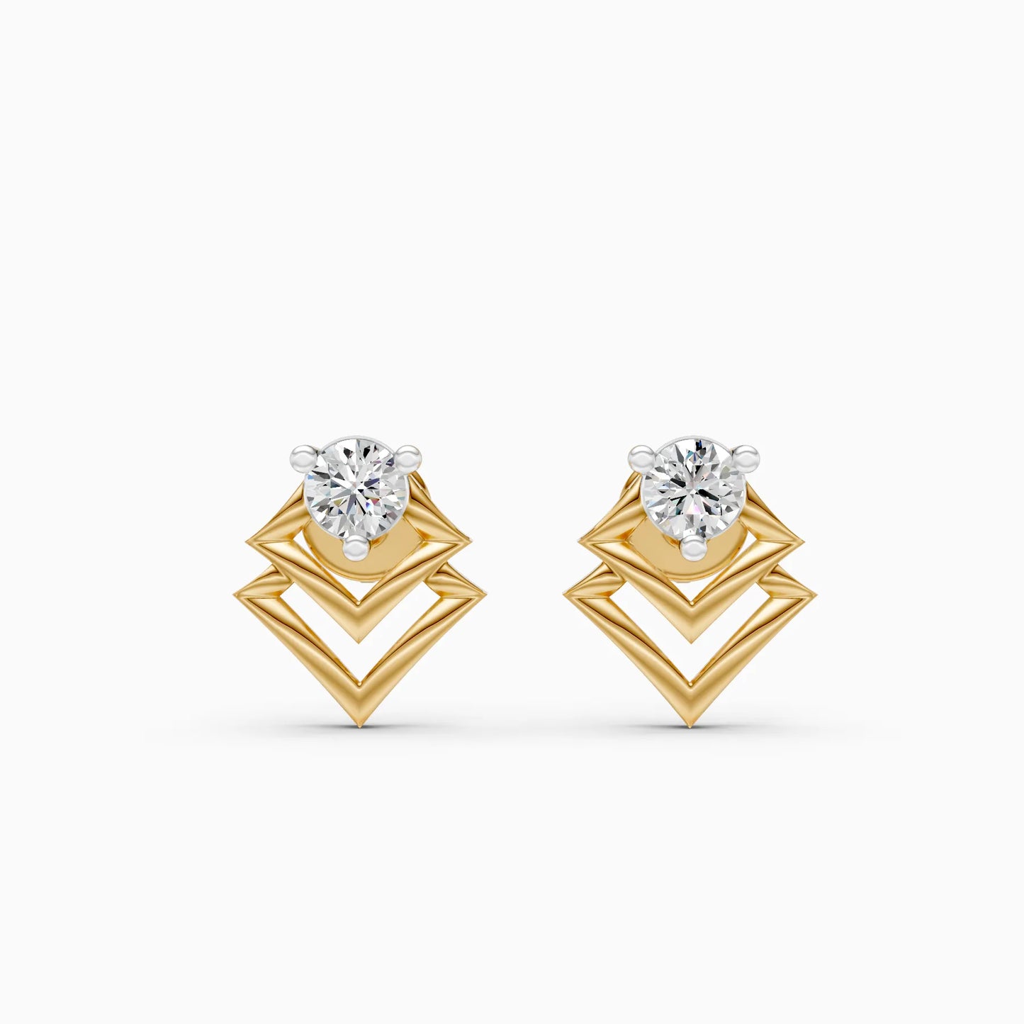 Double Chevron Drop Solitaire Diamond Stud Earrings
