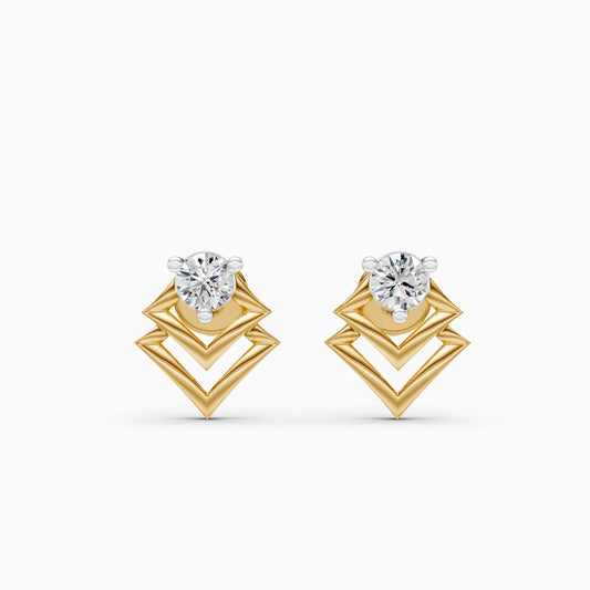 Double Chevron Drop Solitaire Diamond Stud Earrings