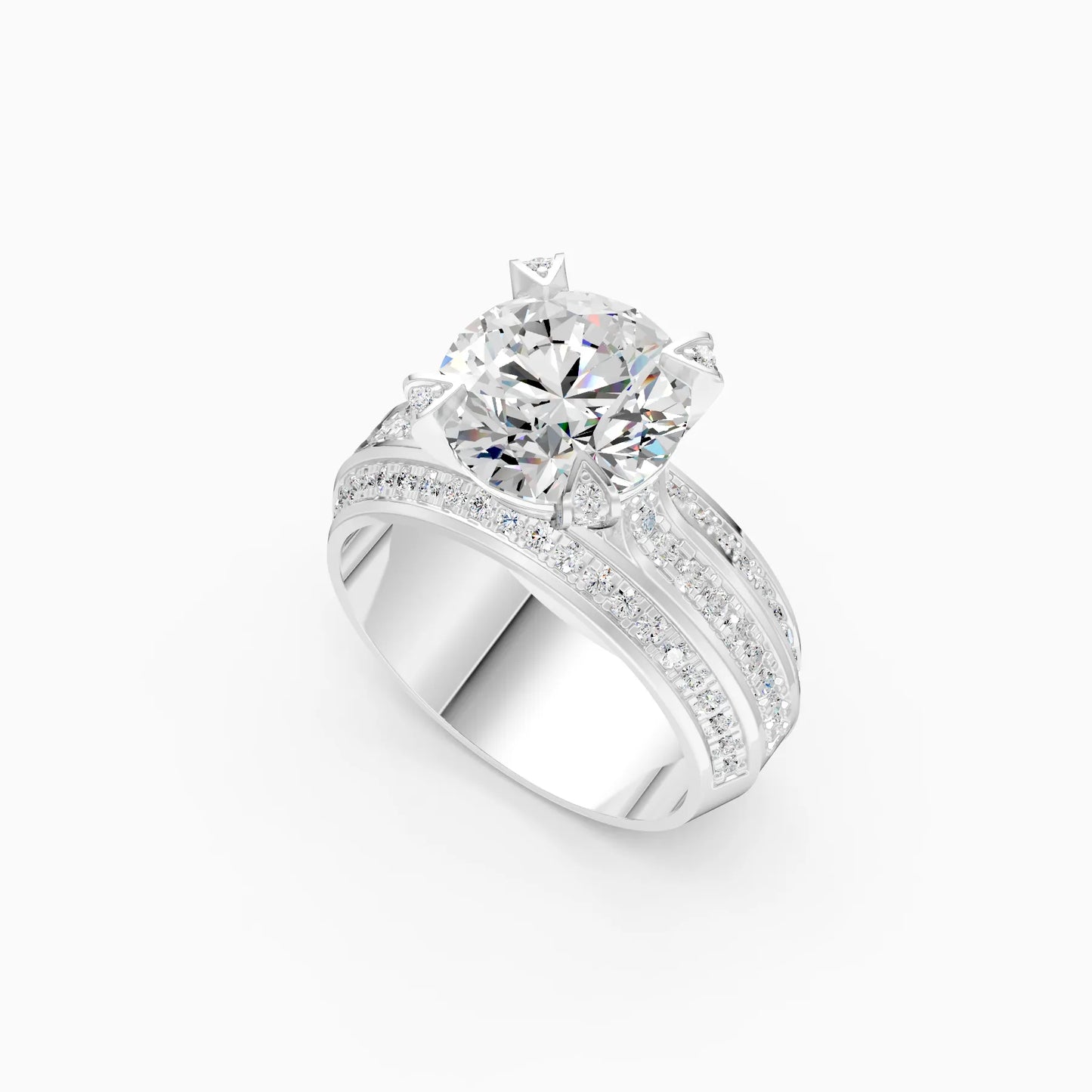 Round Solitaire Double Row Ring