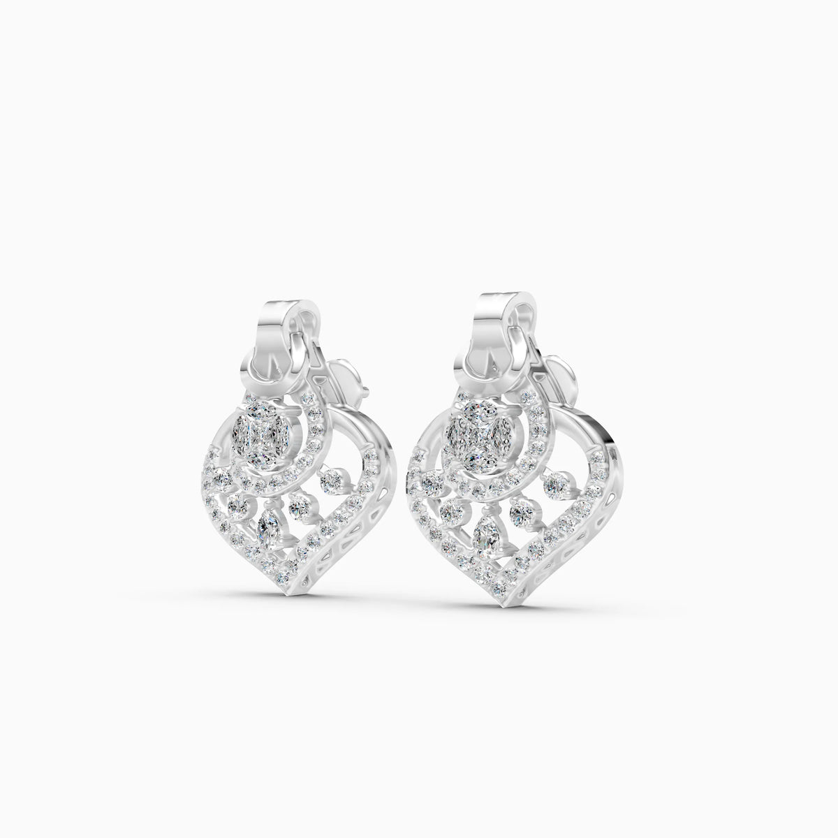 Heart-Shaped Illusion Cluster Diamond Earrings