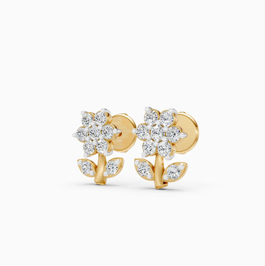 Diamond Blossom Stem Stud Earrings