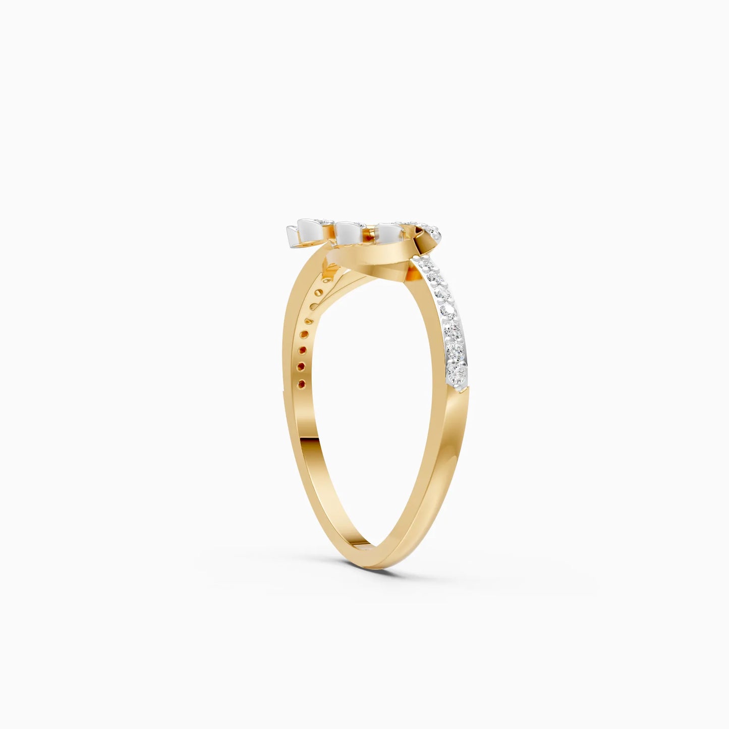 Diamond Botanical Spray Ring with Chevron Pavé Band