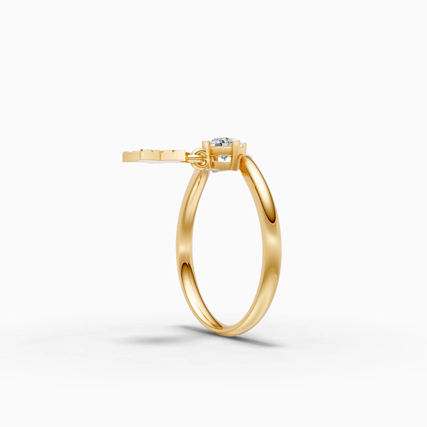 Diamond Solitaire Dangling Star Charm Ring