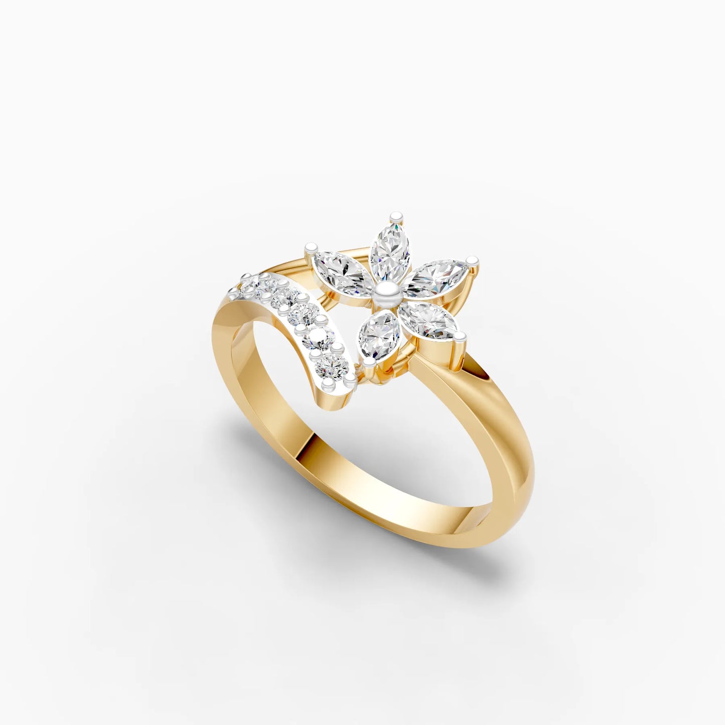 Marquise Petal Flower Bypass Ring