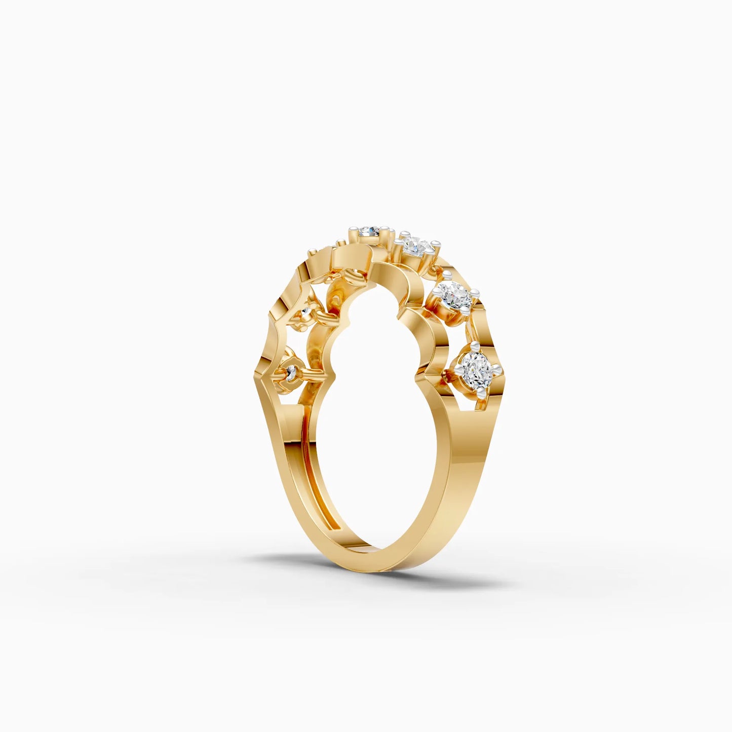 Double Crown Scallop Diamond Band Ring