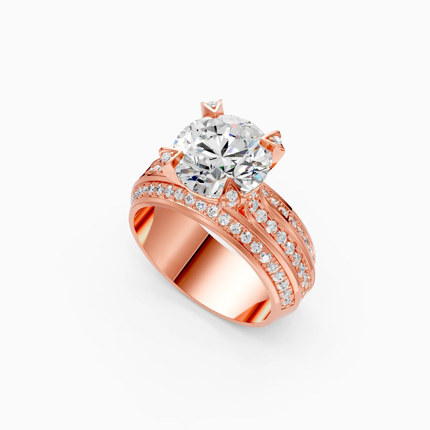 Round Solitaire Double Row Ring