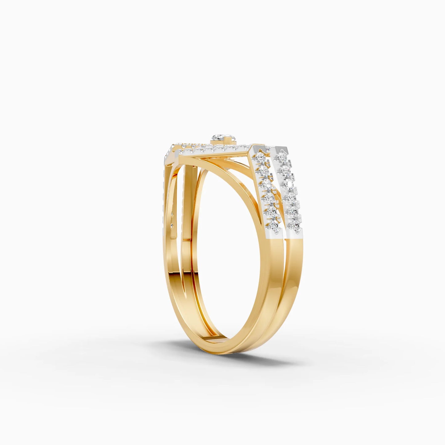 Marquise Solitaire Triple Pavé Chevron Ring
