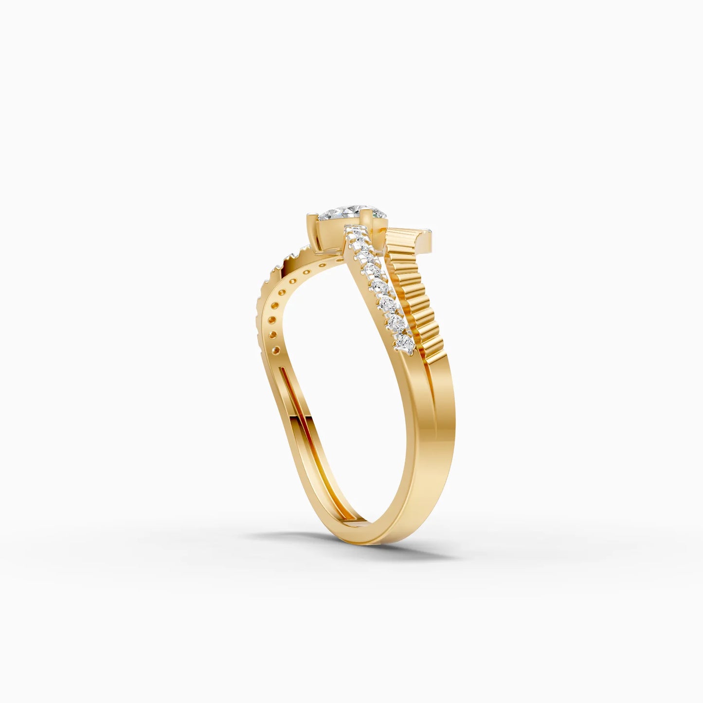 Ribbed Chevron Pear Solitaire Ring