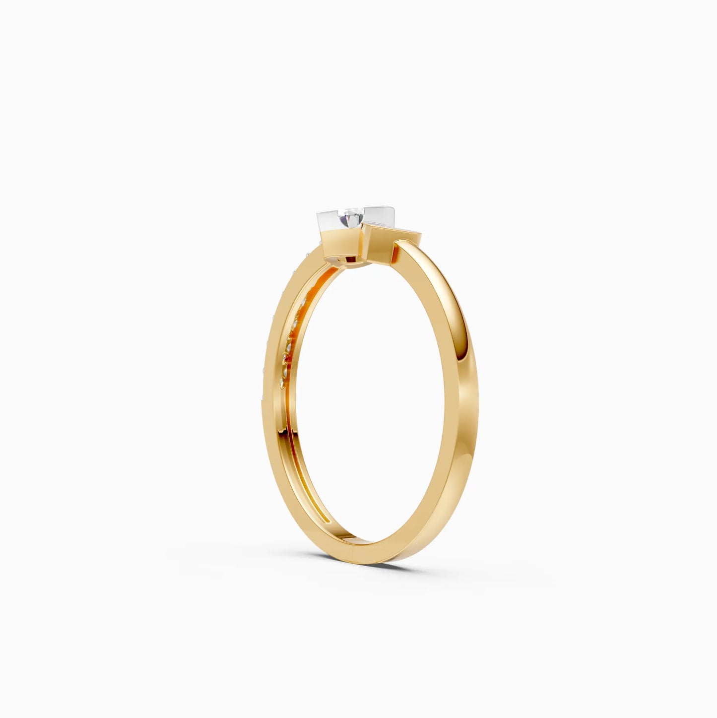 Solitaire Diamond Ring with Heart Charm and Band