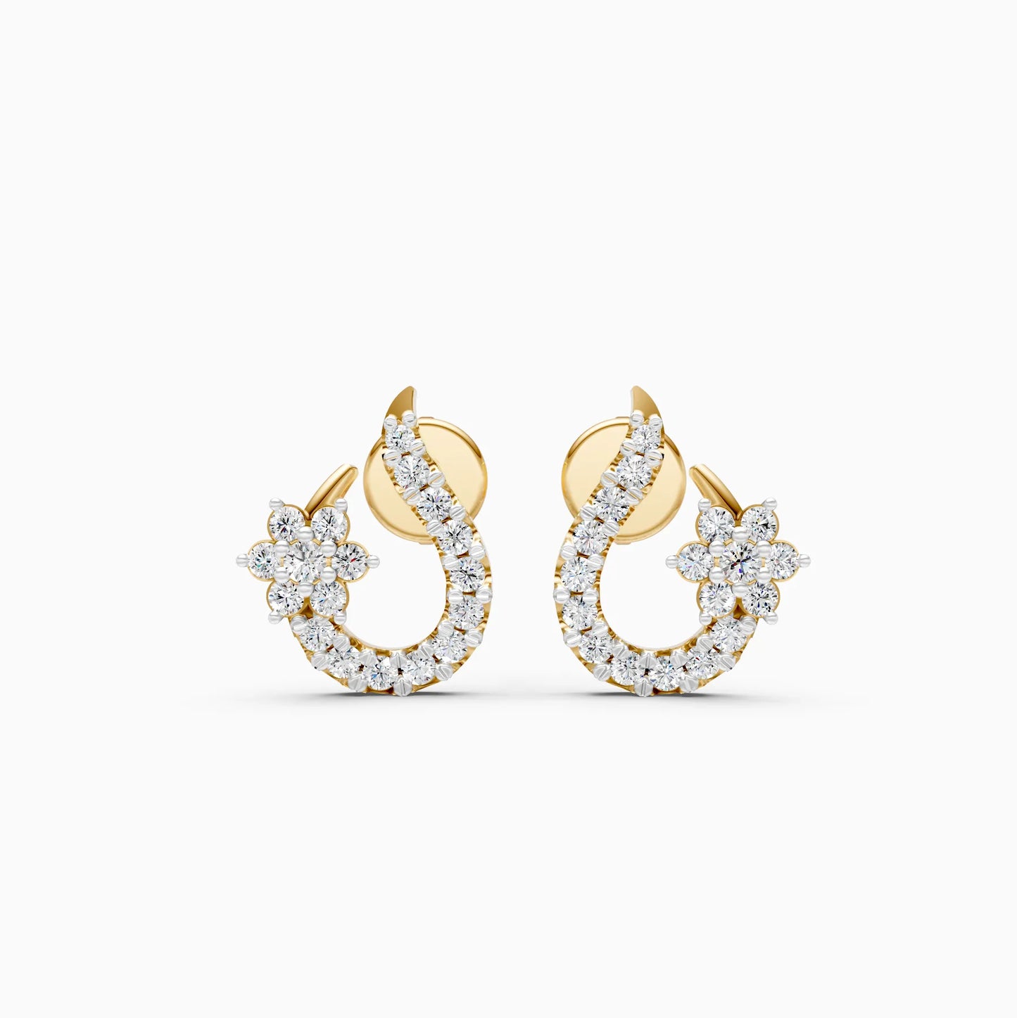 Swirl Curl Floral Diamond Stud Earrings