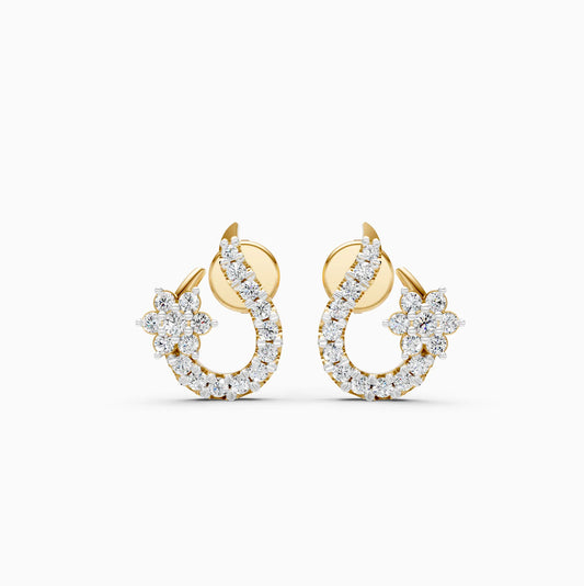 Swirl Curl Floral Diamond Stud Earrings