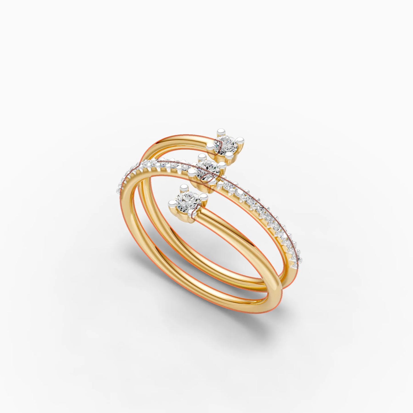 Triple Coil Spiral Diamond Wrap Ring