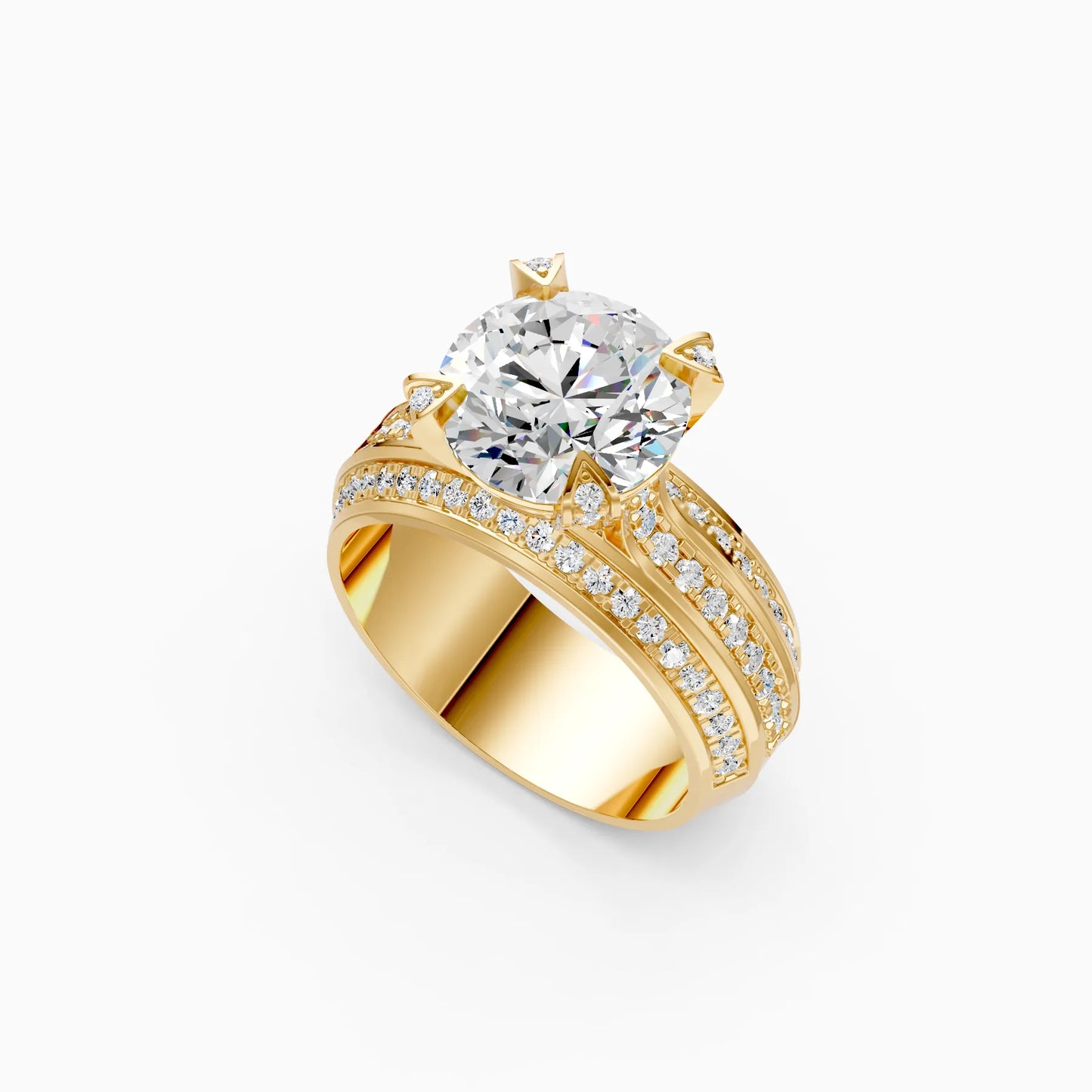 Round Solitaire Double Row Ring