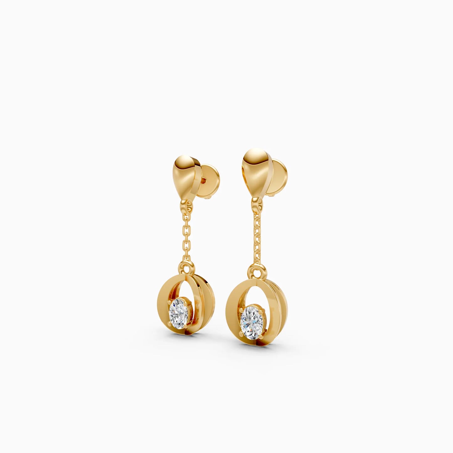 Oval Drop Frame Chain Earrings