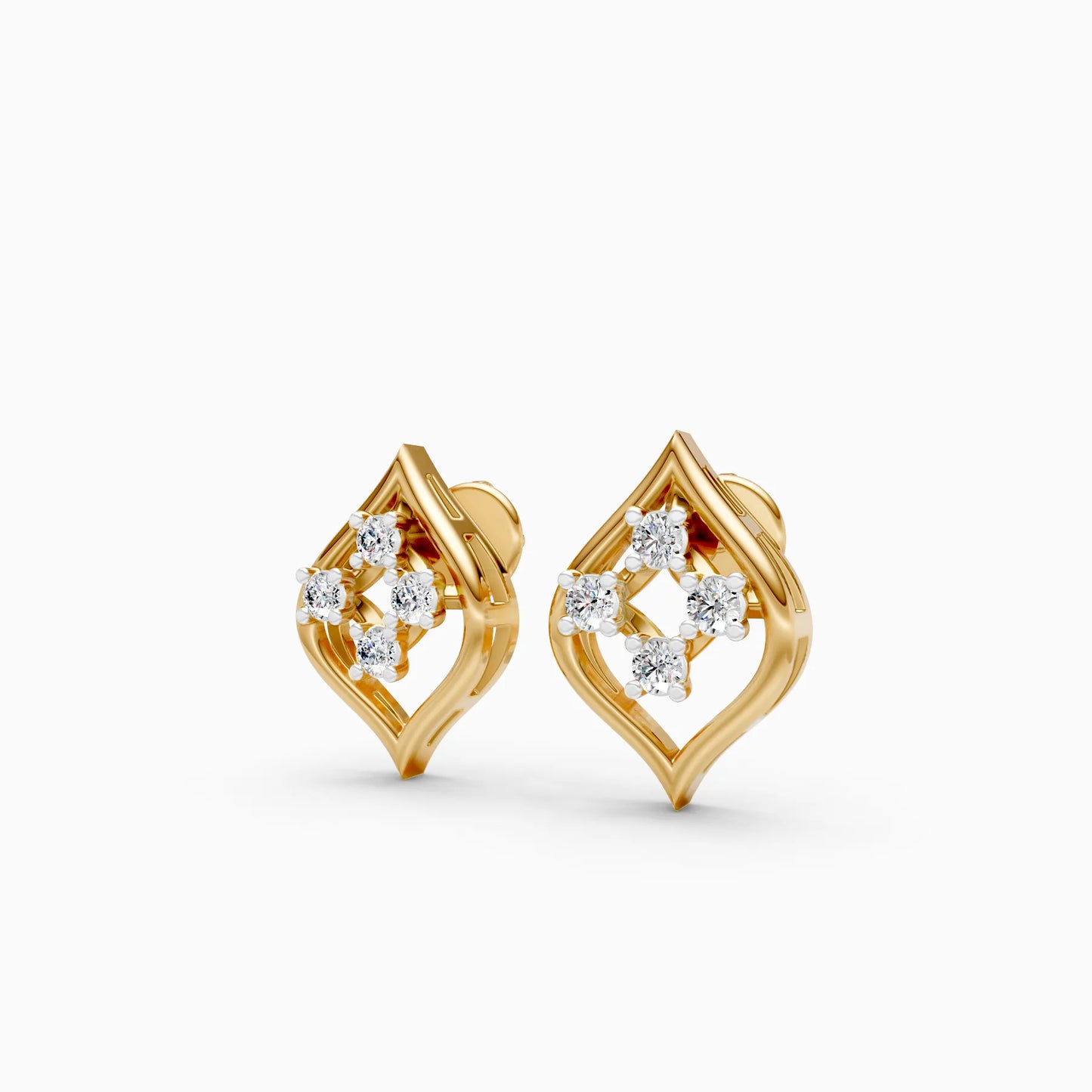 Ogee Frame Four-Stone Diamond Cluster Stud Earrings
