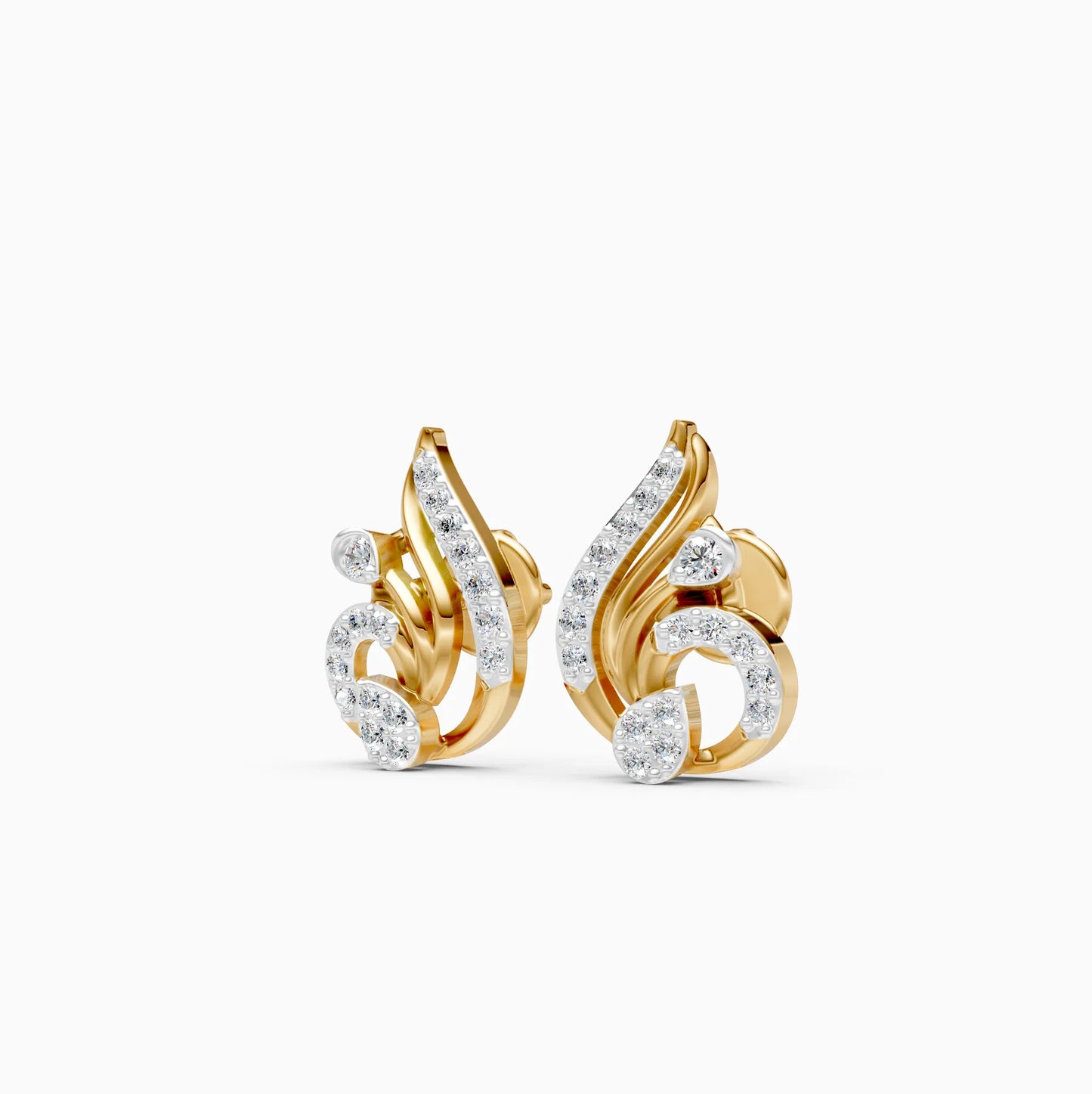 Scroll and Flame Earrings with Pavé Sweep