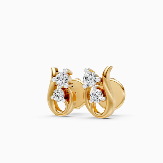 Two Diamond Stud Earrings with Swirl Gold Frame