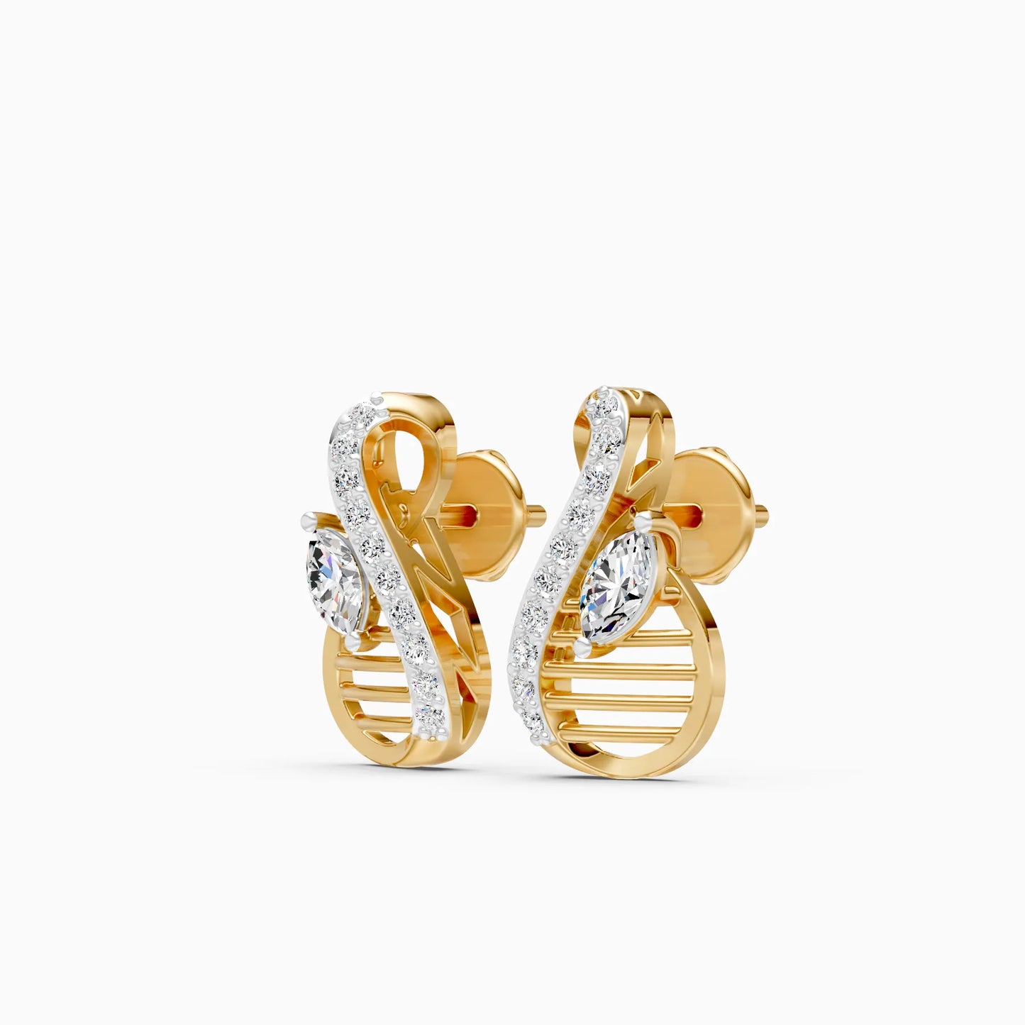 Striped Teardrop Twist Pavé and Marquise Diamond Stud Earrings