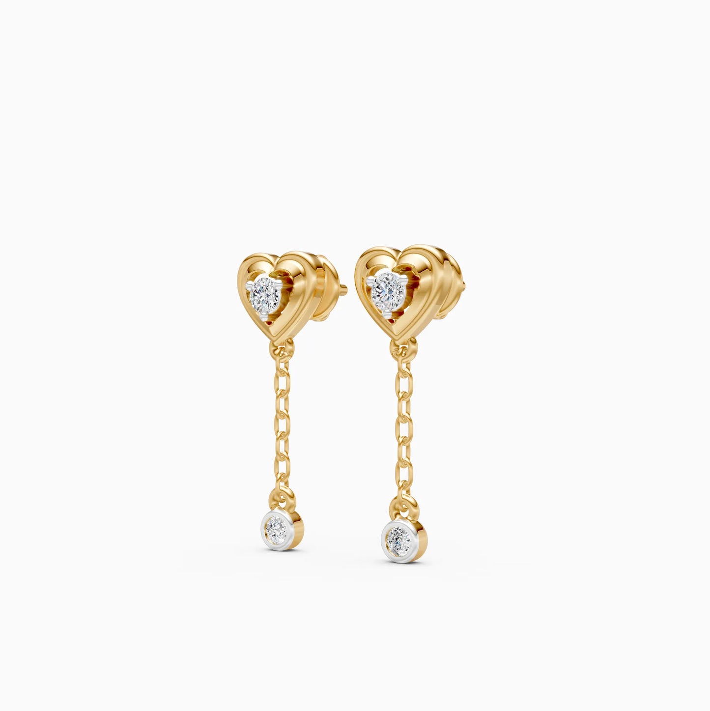 Heart Earrings with Chain and Bezel Drop