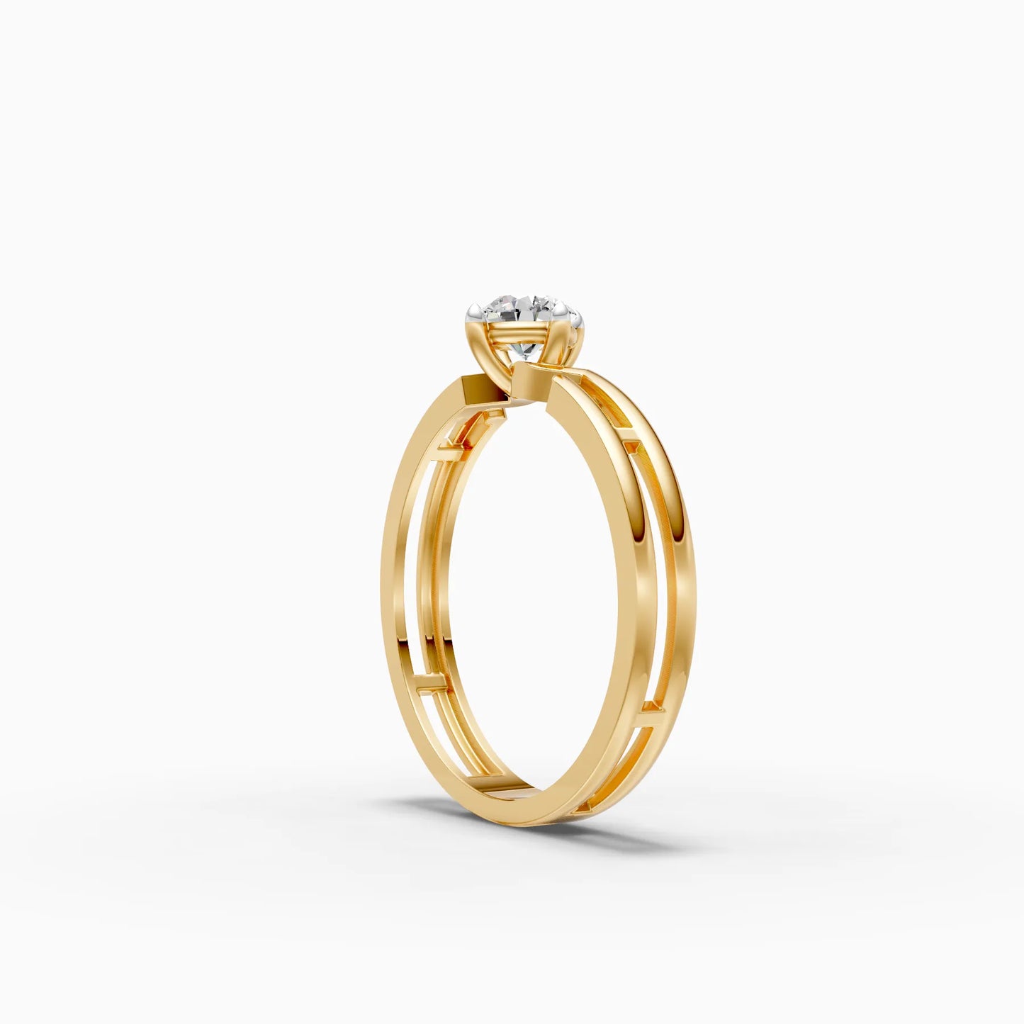 Link Double Band Solitaire Ring