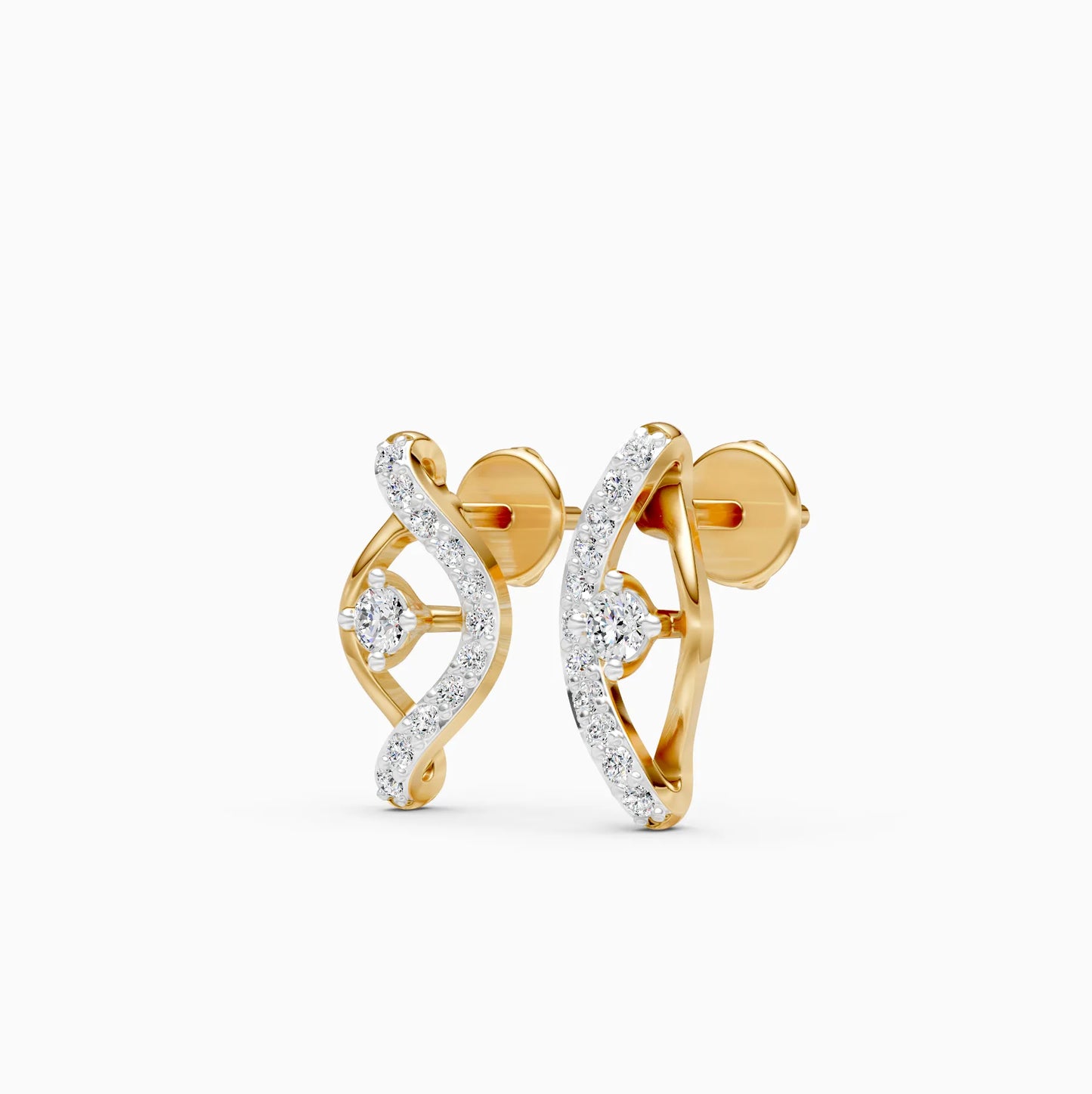 Crossover Wave Earrings with Solitaire Centre