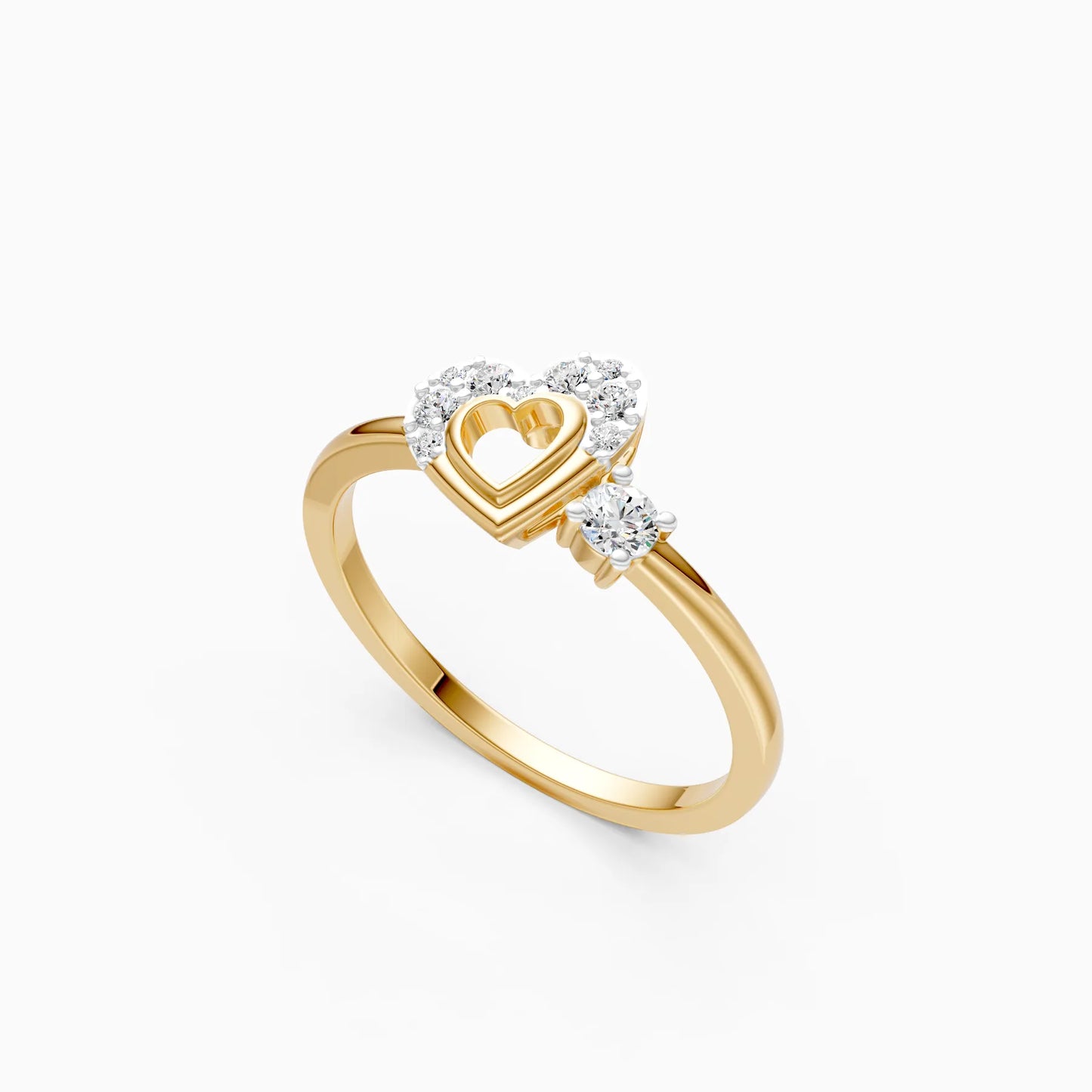 Diamond Ring with Open Gold Heart