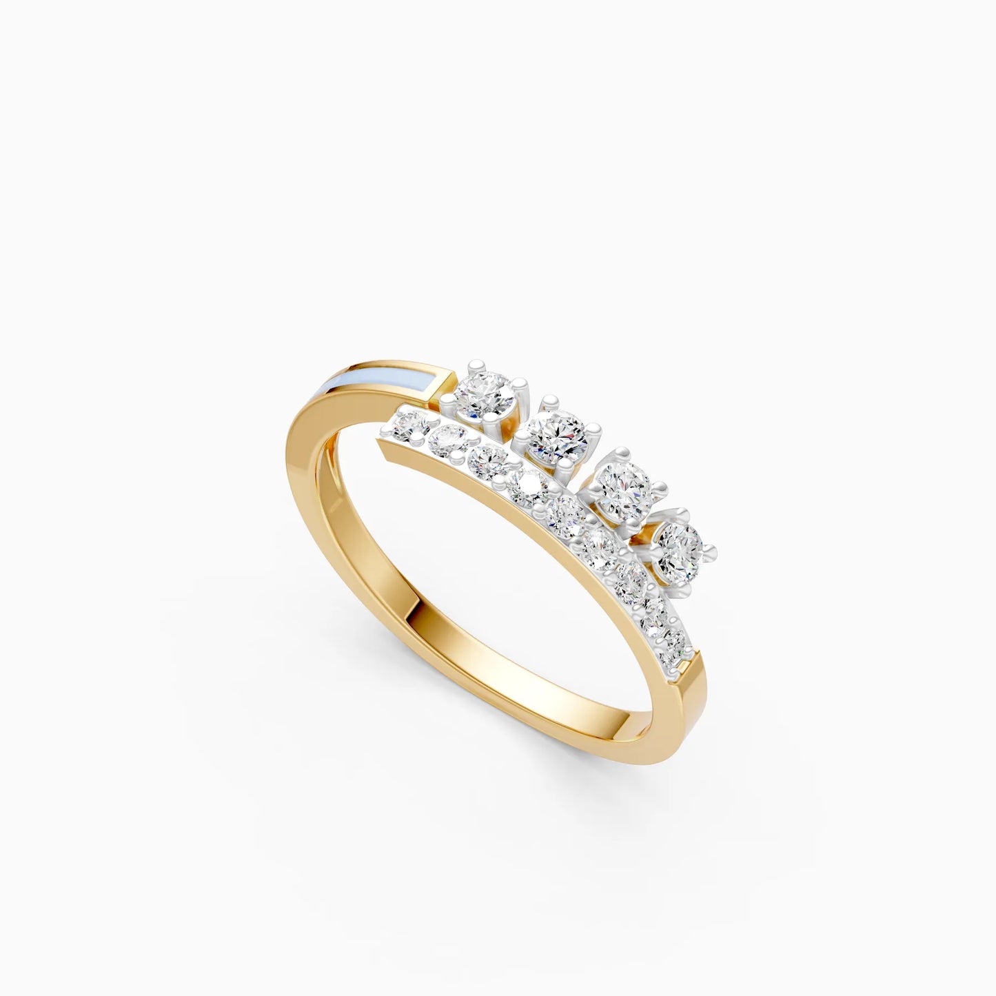 Double Row Diamond Ring with Blue Enamel Accent
