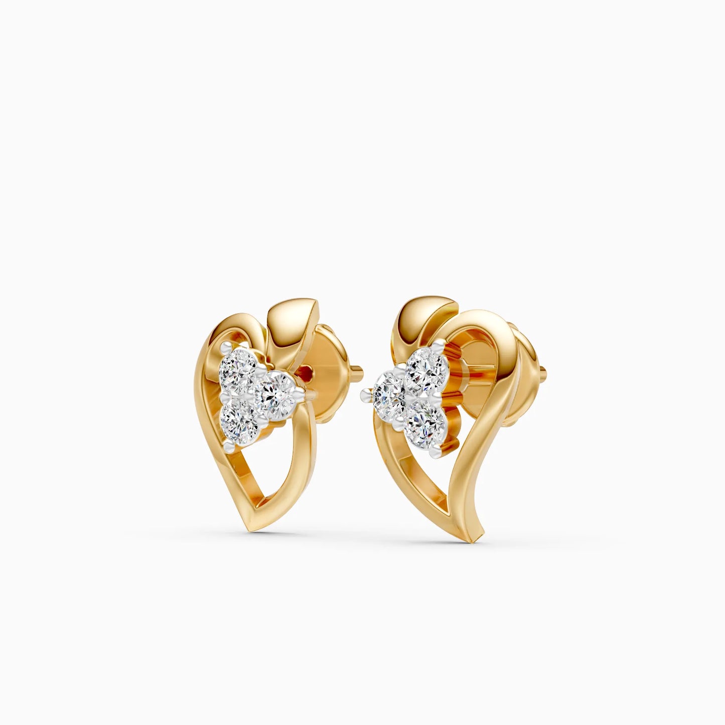 Open Heart Three-Stone Diamond Cluster Stud Earrings