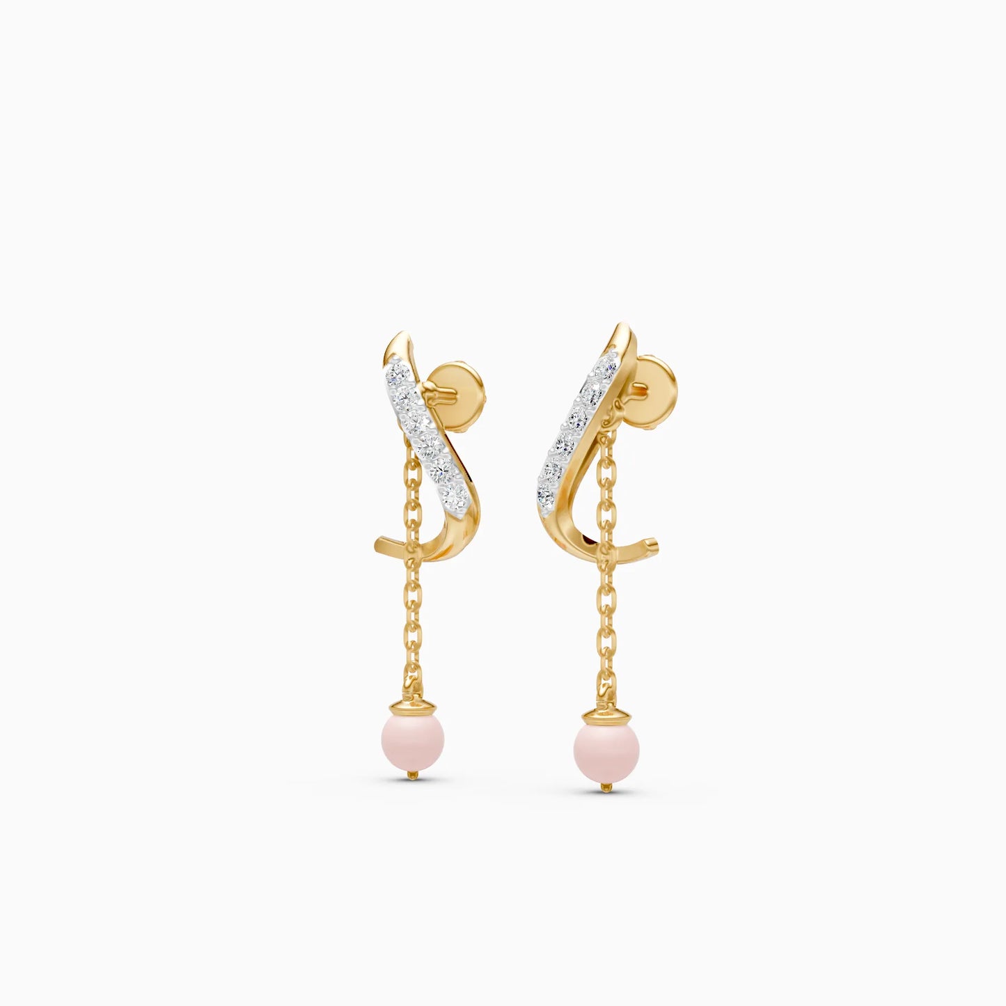 Pave Twist Earrings with Pink Stone Chain Drop