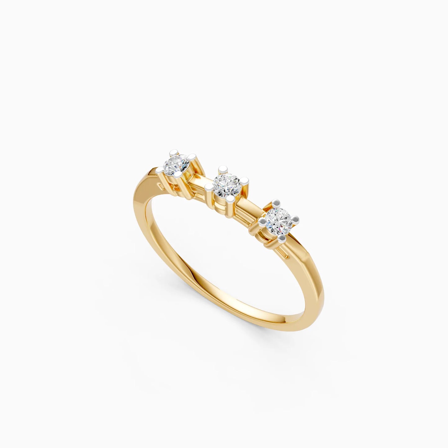Three Diamond Ring with Geometric Gold Links