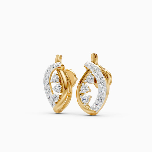 Leaf Frame Three-Diamond Stud Earrings