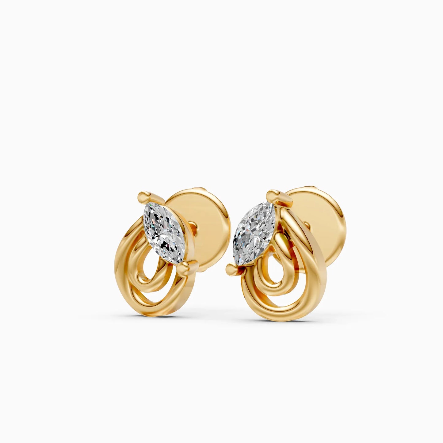 Knotted Loop Marquise Solitaire Stud Earrings