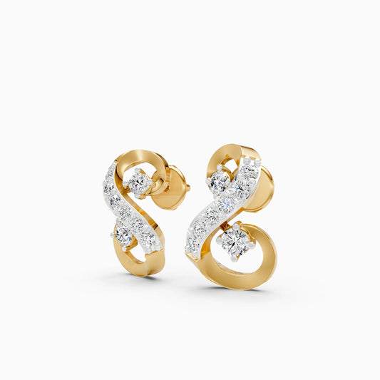 S-Curve Scroll Pavé and Solitaire Diamond Stud Earrings
