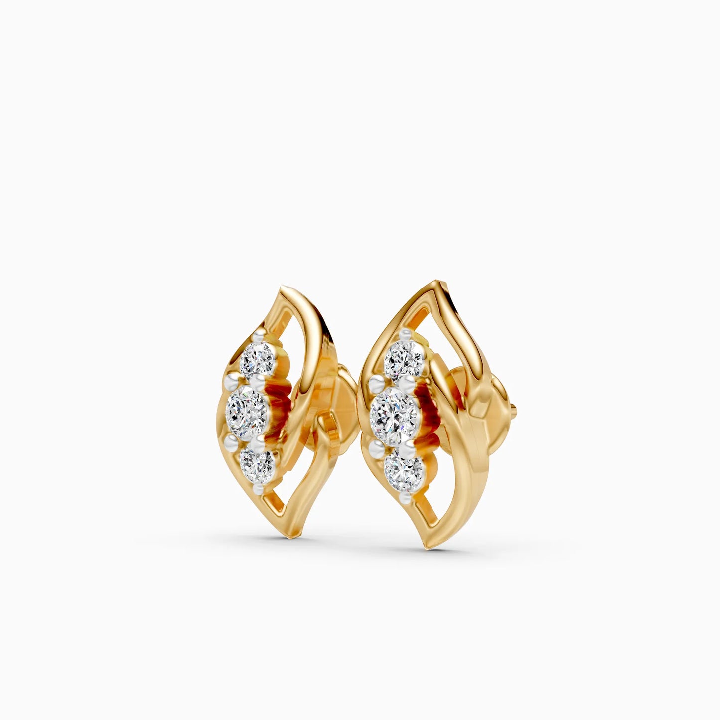 Twisted Leaf Three-Stone Diamond Stud Earrings