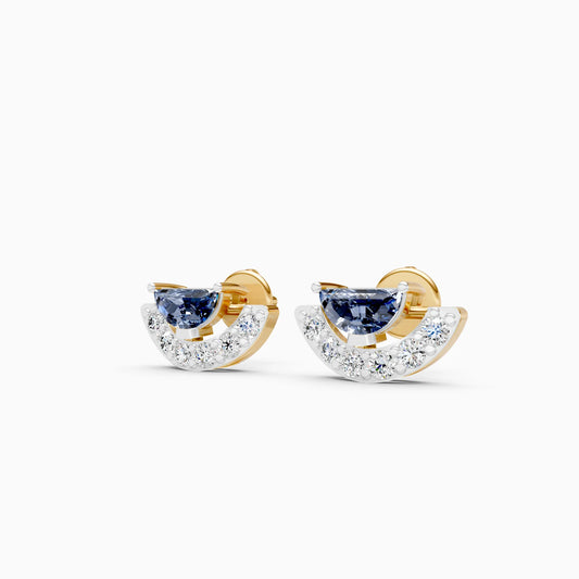 Half-Moon Blue Stone and Diamond Pavé Fan Stud Earrings