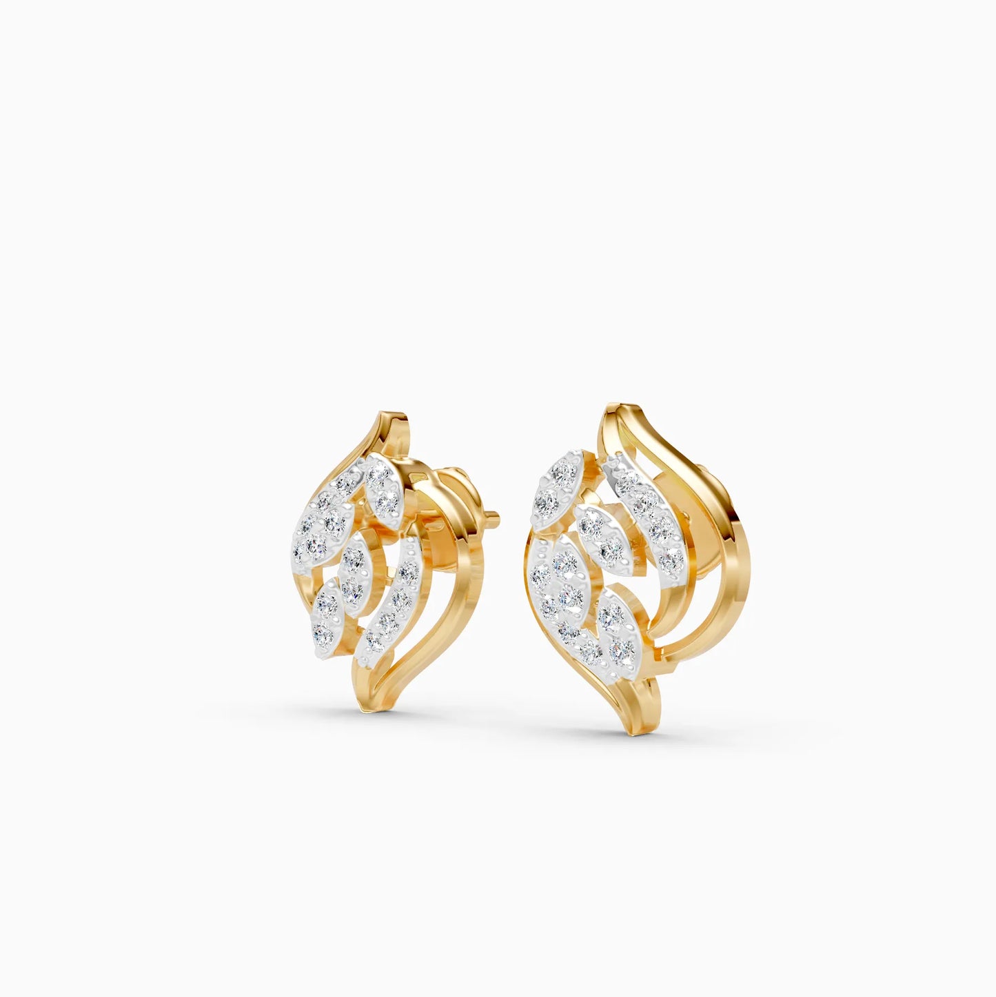 Cascading Leaf Diamond Stud Earrings