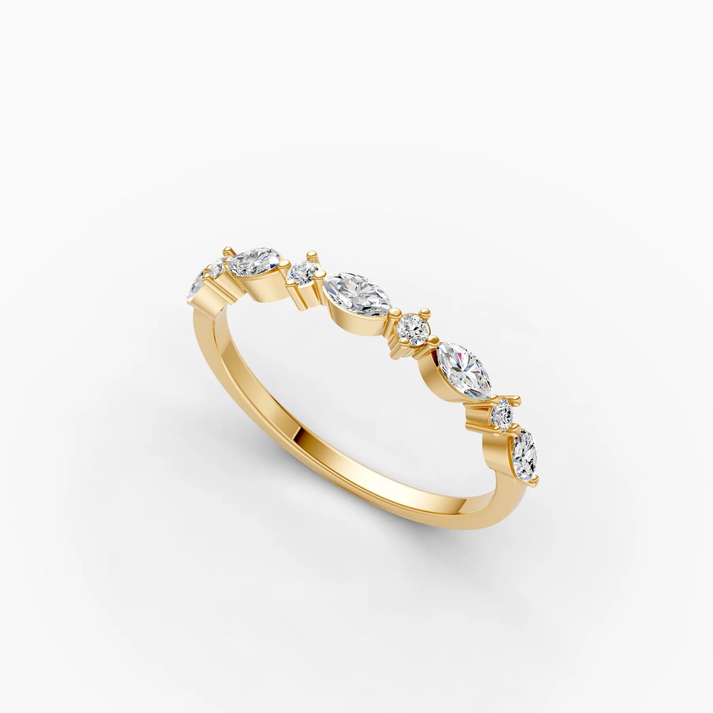 Alternating Marquise and Round Diamond Half Eternity Band