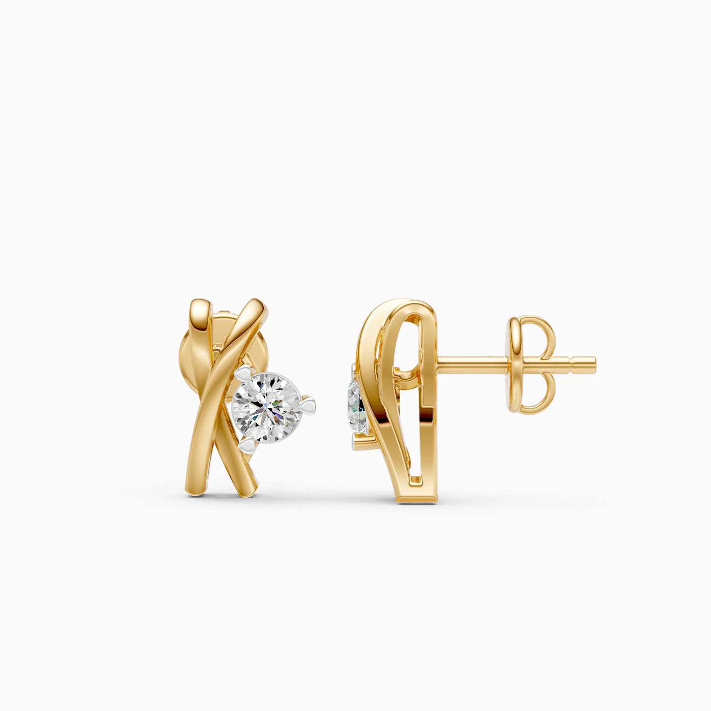 Crossover X-Frame Solitaire Diamond Stud Earrings